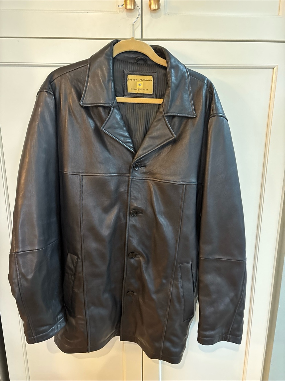 VTG Menβs Boston Harbour Leather Jacket. Y2K size Large Fully Lined Black